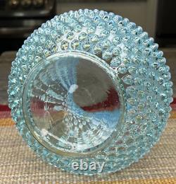 Fenton Art Glass Iridescent Hobnail 8 Pitcher Blue Opalescent Crimped Rim