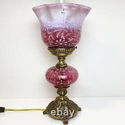 Fenton Art Glass L. G. Wright Cranberry Opalescent Daisy & Fern Lamp