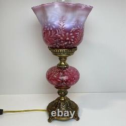 Fenton Art Glass L. G. Wright Cranberry Opalescent Daisy & Fern Lamp