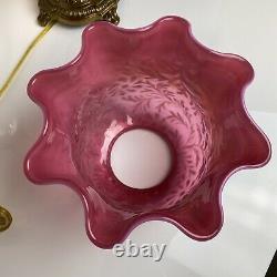 Fenton Art Glass L. G. Wright Cranberry Opalescent Daisy & Fern Lamp