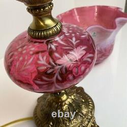 Fenton Art Glass L. G. Wright Cranberry Opalescent Daisy & Fern Lamp