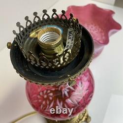 Fenton Art Glass L. G. Wright Cranberry Opalescent Daisy & Fern Lamp