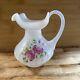 Fenton Art Glass Martha Rose Ribbed Opalescent Hand Painted Pitcher