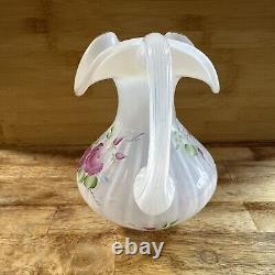 Fenton Art Glass Martha Rose Ribbed Opalescent Hand Painted Pitcher