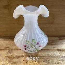 Fenton Art Glass Martha Rose Ribbed Opalescent Hand Painted Pitcher