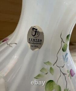 Fenton Art Glass Martha Rose Ribbed Opalescent Hand Painted Pitcher