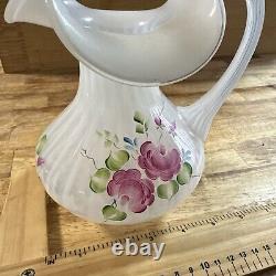 Fenton Art Glass Martha Rose Ribbed Opalescent Hand Painted Pitcher