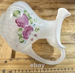 Fenton Art Glass Martha Rose Ribbed Opalescent Hand Painted Pitcher