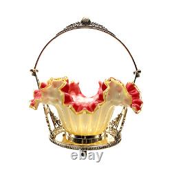 Fenton Art Glass Opalescent & Cranberry Cased Glass Flared/Ruffled Bridal Ba
