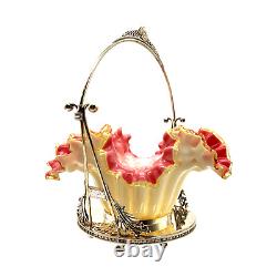 Fenton Art Glass Opalescent & Cranberry Cased Glass Flared/Ruffled Bridal Ba