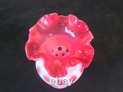 Fenton Art Glass Opalescent Cranberry Pink Coin Dot Ruffled XL Vase 8.75 MCM