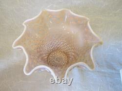 Fenton Art Glass Pink Peach Opalescent HOBNAIL Ruffled 7.25 tall Vase Crimped