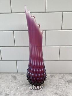 Fenton Art Glass Plum Opalescent Hobnail Mid Century Large Swung Vase 12.5