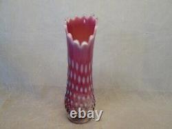 Fenton Art Glass Plum Purple Cranberry Opalescent HOBNAIL 10.25 Swung Vase