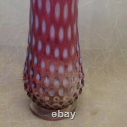 Fenton Art Glass Plum Purple Cranberry Opalescent HOBNAIL 10.25 Swung Vase