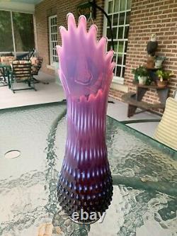 Fenton Art Glass Plum Purple Cranberry Opalescent HOBNAIL 15 1/8 Swung Vase