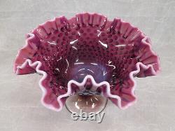 Fenton Art Glass Plum Purple Cranberry Opalescent HOBNAIL Crimped Compote Bowl