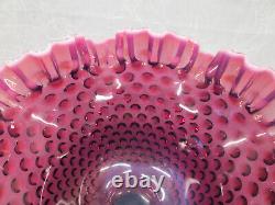 Fenton Art Glass Plum Purple Cranberry Opalescent HOBNAIL Crimped Compote Bowl