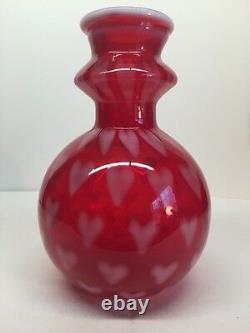 Fenton Art Glass Ruby Red Opalescent Heart Optic Vase LIMITED