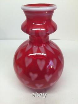 Fenton Art Glass Ruby Red Opalescent Heart Optic Vase LIMITED