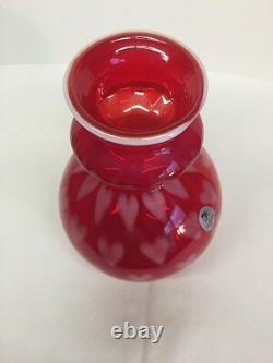 Fenton Art Glass Ruby Red Opalescent Heart Optic Vase LIMITED