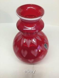 Fenton Art Glass Ruby Red Opalescent Heart Optic Vase LIMITED