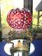 Fenton Art Glass Snowflake Cranberry Opalescent Rose Bowl Vase On Brass Stand