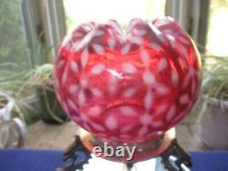 Fenton Art Glass Snowflake Cranberry Opalescent Rose Bowl Vase On Brass Stand