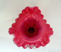 Fenton Art Glass Spanish Lace Cranberry Opalescent Double Crimp Vase