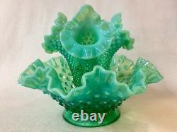 Fenton Art Glass Stunning Emerald Green Opalescent Epergne Remarkable Glows