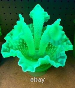 Fenton Art Glass Stunning Emerald Green Opalescent Epergne Remarkable Glows