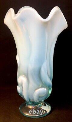 Fenton Art Glass Swung Handkerchief Vase In Aquamarine Opalescent Stretch