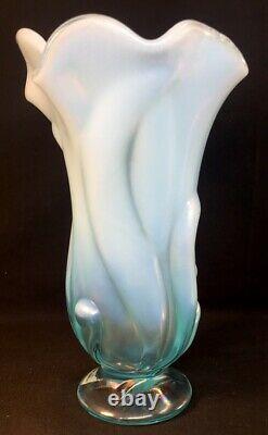 Fenton Art Glass Swung Handkerchief Vase In Aquamarine Opalescent Stretch