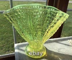 Fenton Art Glass Topaz Yellow Vaseline Opalescent Hobnail 11 Vase