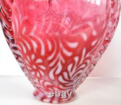 Fenton Art Glass Vase Cranberry Daisy And Fern Pattern Opalescent with Hang Tag