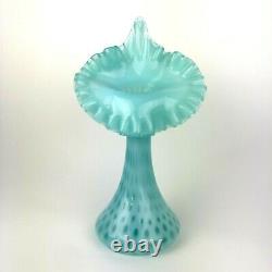 Fenton Art Glass Vase Jack In The Pulpit Vintage Aqua Opalescent Coin Dot 11 in