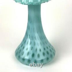 Fenton Art Glass Vase Jack In The Pulpit Vintage Aqua Opalescent Coin Dot 11 in