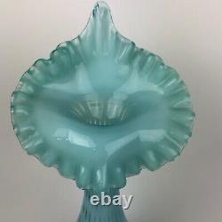 Fenton Art Glass Vase Jack In The Pulpit Vintage Aqua Opalescent Coin Dot 11 in