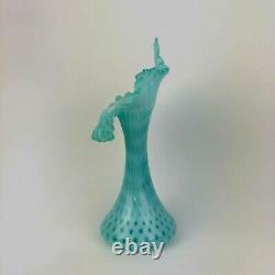 Fenton Art Glass Vase Jack In The Pulpit Vintage Aqua Opalescent Coin Dot 11 in