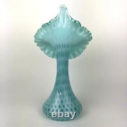 Fenton Art Glass Vase Jack In The Pulpit Vintage Aqua Opalescent Coin Dot 11 in