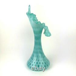 Fenton Art Glass Vase Jack In The Pulpit Vintage Aqua Opalescent Coin Dot 11 in