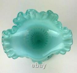 Fenton Art Glass Vase Jack In The Pulpit Vintage Aqua Opalescent Coin Dot 11 in