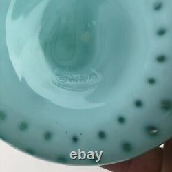 Fenton Art Glass Vase Jack In The Pulpit Vintage Aqua Opalescent Coin Dot 11 in