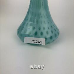 Fenton Art Glass Vase Jack In The Pulpit Vintage Aqua Opalescent Coin Dot 11 in