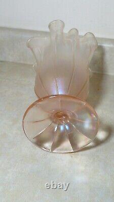 Fenton Art Glass Vase Pink Opalescent Handkerchief Ruffled Swung 9.75 tall