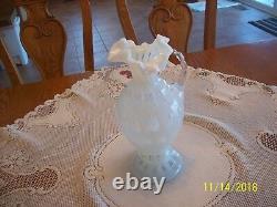 Fenton Art Glass Vtg French White Opalescent Coin Pattern Ruffled Pitcher