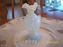 Fenton Art Glass Vtg French White Opalescent Coin Pattern Ruffled Pitcher