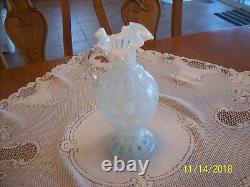 Fenton Art Glass Vtg French White Opalescent Coin Pattern Ruffled Pitcher