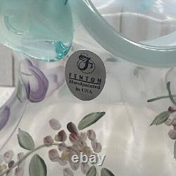 Fenton Art Glass White Opaline Swirl Basket Light Blue Crest Purple Flowers RARE