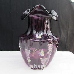 Fenton Aubergine Diamond Optic Vintage Hand Painted Melon Vase LE 1993 W129